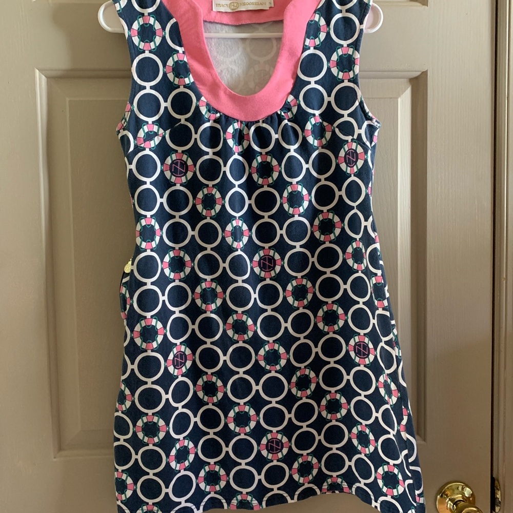 Navy and Pink Circle Pattern Dress